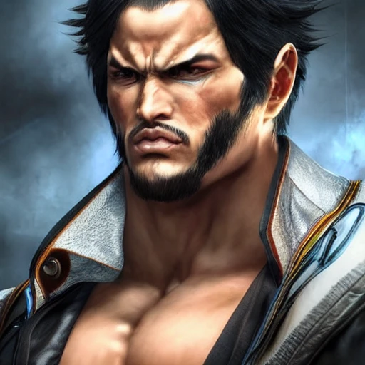 ((tekken 7 character concept)), powerful, hungry eyes, perfect face, fit and slightly muscular body, full body shot, (detailed pupils), (detailed lips), (high detailed face), HD, 8K, intricate, detailed, insanely accurate, high resolution, wlop, artgerm, hiroaki samura , erik jones, (((vivid colors))), trending on artstation, artgerm, very detailed