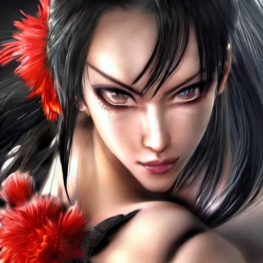 ((tekken 7 female character concept)), powerful, hungry eyes, perfect face, fit and slightly muscular body, full body shot, (detailed pupils), (detailed lips), (high detailed face), HD, 8K, intricate, detailed, insanely accurate, high resolution, wlop, artgerm, hiroaki samura , erik jones, (((vivid colors))), trending on artstation, artgerm, very detailed