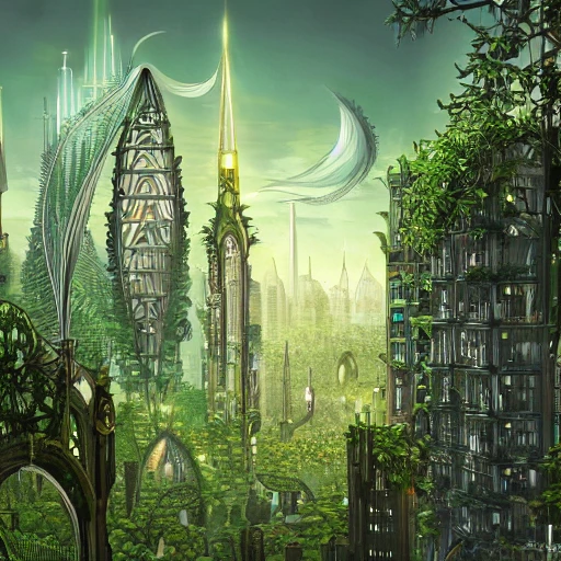 solarpunk,city, green,plants, buildings,art nouveau, concept art 