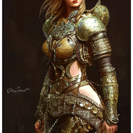 redshift style, painted portrait of a fighter in chain armour, feminine, mature, beautiful, upper body, fantasy, intricate,  elegant, highly detailed, digital painting, artstation, concept art, smooth, sharp focus, illustration, art by gaston bussiere and alphonse mucha