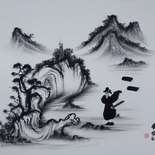 Tradition Chinese Ink Painting，DreamWorks Pictures，Rococo，Beautiful ginger， Pencil Sketch, 3D, Water Color