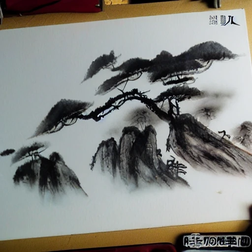 Tradition Chinese Ink Painting，DreamWorks Pictures，Rococo，Beautiful ginger， Pencil Sketch, 3D, Water Color, 3D