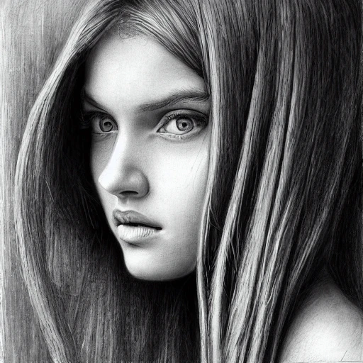 beutiful girl,, by evgenikoroliov, extremely detailed, Pencil Sketch, focus, detailed eyes