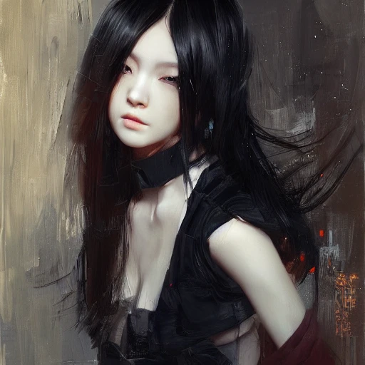 Tech clothes, night, highly detailed face, oil painting, Ruan Ji ...