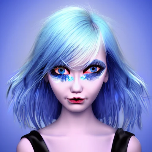 blue eyes , white hair
, Trippy, 3D , girl, Cartoon