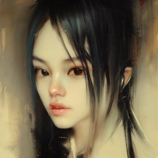 Ruan Jia, cyber, night, highly detailed face, oil painting, blac ...