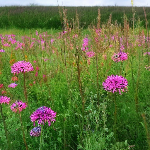 prairie fleurie de différentes plantes de toutes les couleurs, Trippy