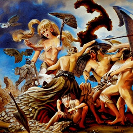 combat des anges et démons , Oil Painting