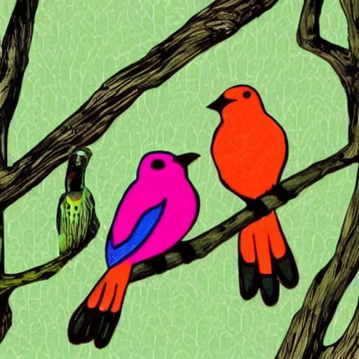 oiseaux exotique coloré sur un arbre , Trippy