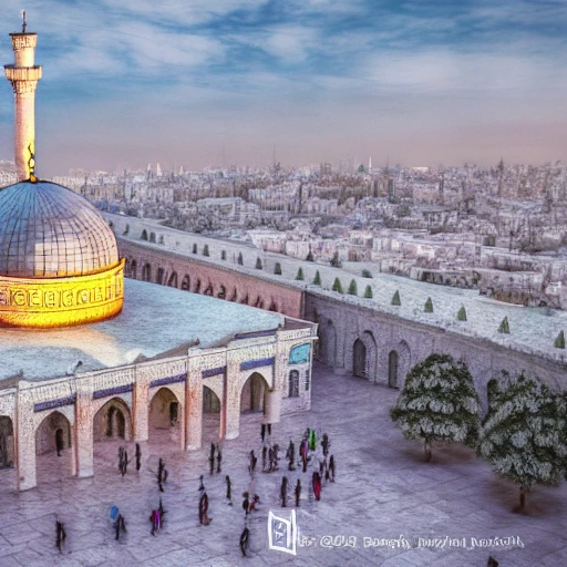 Al-Aqsa Mosque in winter, photorealistic, 4k, realistic, octane render, 35mm lens, beautiful colors and lights, cinemaic, Trippy