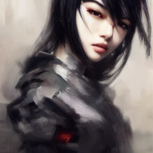 Ruan Jia, cyber, night, highly detailed face, oil painting, blac ...