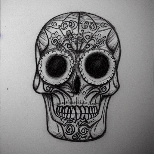 steampunk sugar skull pencil sketch