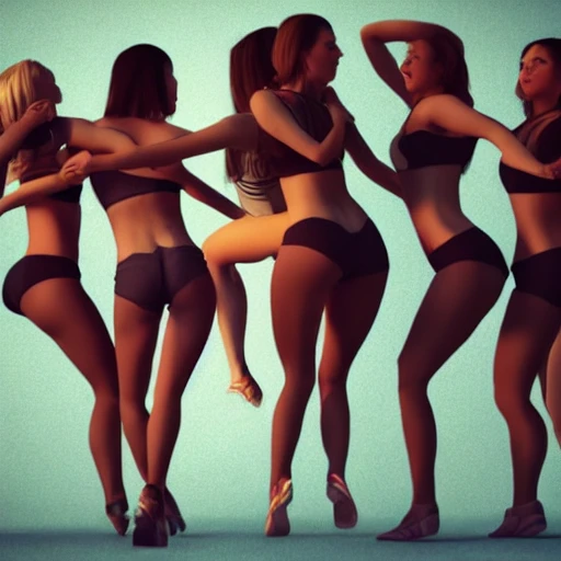 girls dancing, photorealistic, hips, thighs, butt,
