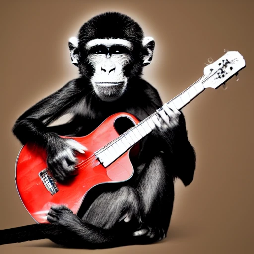 Monkey With Laser Eyes Sitting Playing A Hollow Guitar - Arthub.ai