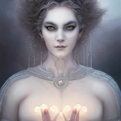 elden ring style, Beautiful smiling GOD, perfect milky white skin, intricate, elegant, highly detailed, trending on artstation, by Tom Bagshaw and Seb McKinnon, ultra detailed, hyper-realistic, cinematic, dramatic lighting, volumetric lighting, 150mm, octane render, photorealistic, denoise, photograph with a Hasselblad H3DII