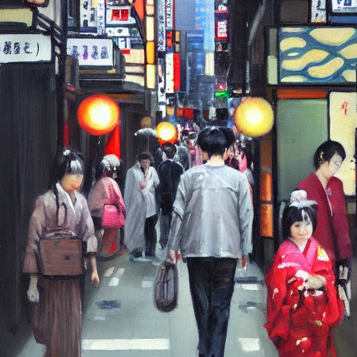  by gogan, , Oil Painting, people in japan, city