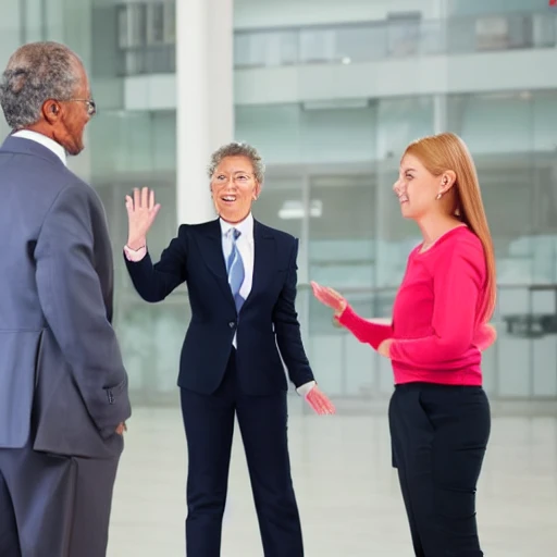 hyper realistic full body portrait of a school principal meeting other people for the first time