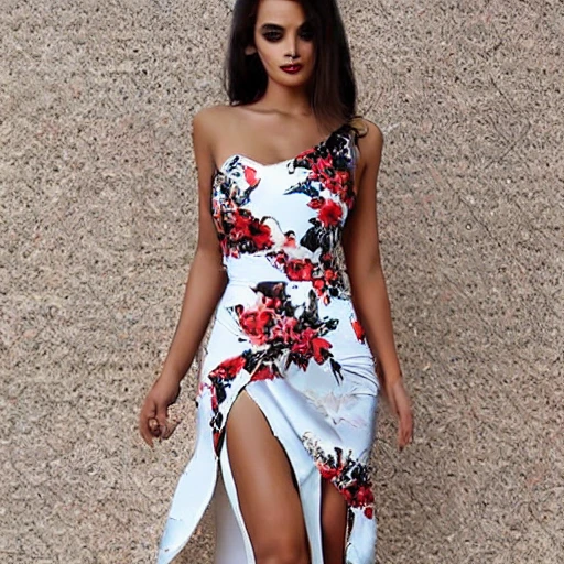 china body suitdress with detailed floral print and large slit o ...