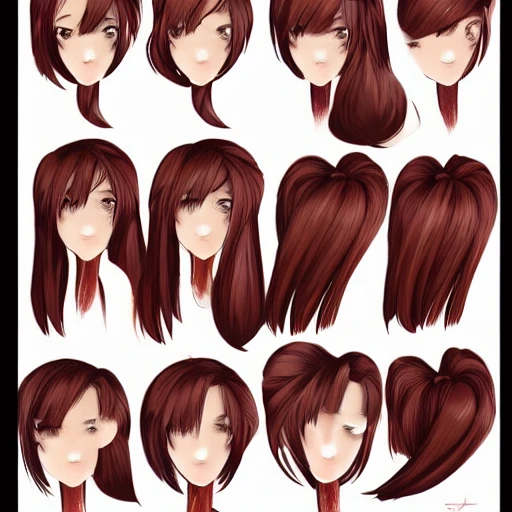 1girl, ptite, red brown hair, sidelocks, side ponytail, {{{{{👙}}}}}, reference sheet, original illustration, ultra detailed illustration