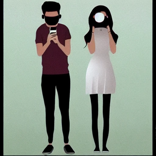 a guy then a girl who have an iphone instead of a face. realistic