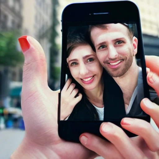 guy, girl, iPhone instead of a face, realistic