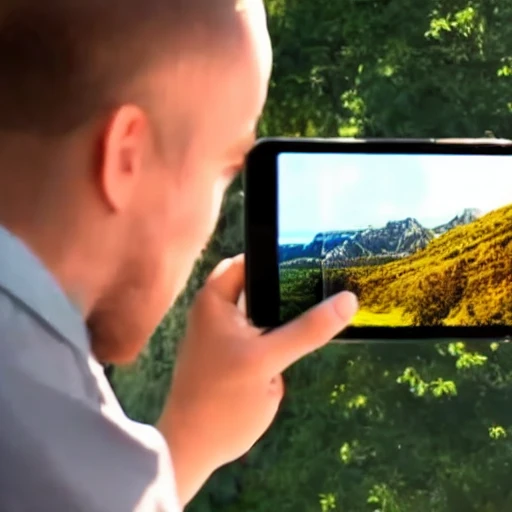 guy watching himself on a phone, realistic, apple commercial 
