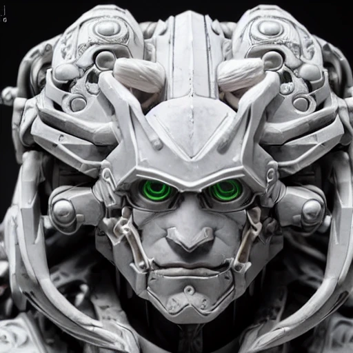 cyborg Arthas| with a visible detailed brain| muscles cable wires| biopunk| cybernetic| cyberpunk| white marble bust| canon m50| 100mm| sharp focus| smooth| hyperrealism| highly detailed| intricate details| carved by michelangelo