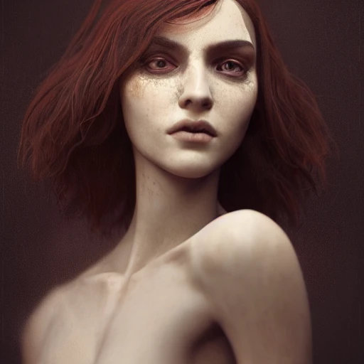 redshift style, a real perfect naked  female body of beautiful brunette, glasses, perfect face, intricate, elegant, highly detailed, trending on artstation, by Tom Bagshaw and Seb McKinnon, 150mm portrait, photography, epic cinematic, octane render , denoise, photograph with a Hasselblad H3DII, extremely detailed