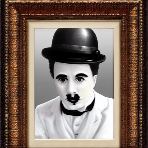Charlie Chaplin in a female kaftan, realistic, 3d