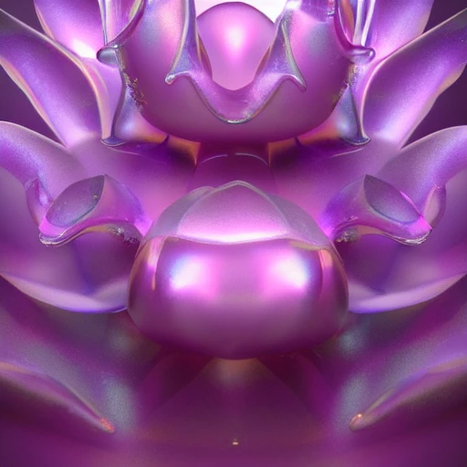 solid crystal sculpture of lotus towards the camera, semi transluscent purples pinks and blues, high octane render, magical, airbrushed, concept art, full body