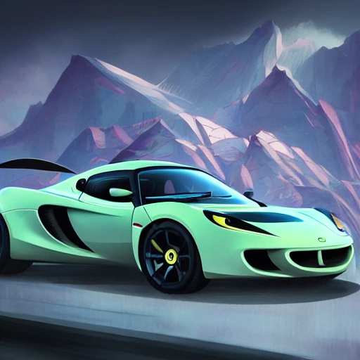 lotus mclaren, car design, coupe, photography, automotive design, mountain road, front view, electric, 4k, concept, future, colorful, neon, fantasy, dramatic lighting, holding energy, hyper detailed, hyper realistic detailed, peter mohrbacher, wlop, ruan jia, clear sky, sun, cyberpunk