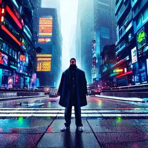 Cyberpunk, man standing in the rain on the street, superhero, a ...