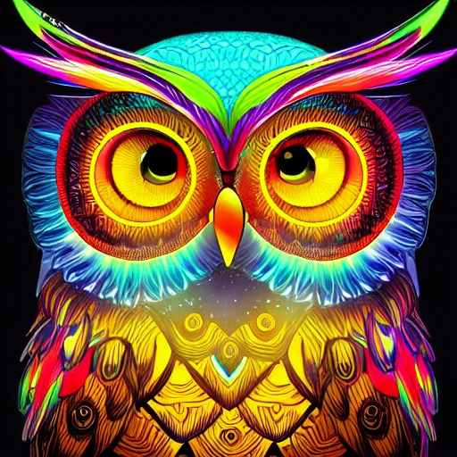 Glowing owl, beautiful colours, highly detailed, digital art, sharp focus, trending on art station