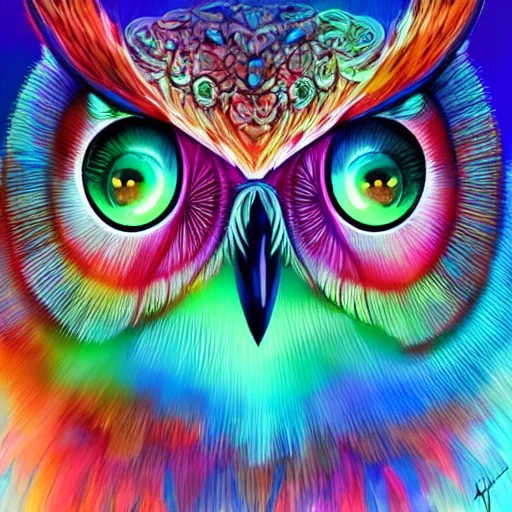 Glowing owl, beautiful colours, highly detailed, digital art, sharp focus, trending on art station, Water Color