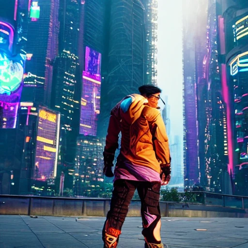 Cyberpunk, man standing on the street, overwatch, marvel, high-t 