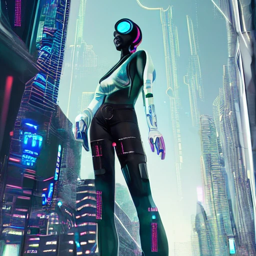 iǎn,Dear Ella
Cyberpunk, woman standing on the street, high-tech clothing, on the background of a futuristic city,
Very detailed, intricate, elegant, rich in detail, trends on artstation, digital art, perfect face, perfect eyes, perfect composition, Stanley Artgerm Lau, beautiful perfect face, Dear Ella