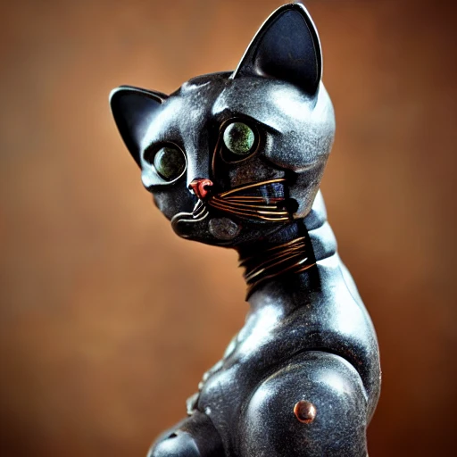 steam punk cat| with a visible detailed brain| muscles cable wires| biopunk| cybernetic| steampunk| black marble bust| canon m50| 100mm| sharp focus| smooth| hyperrealism| highly detailed| intricate details| carved by michelangelo
