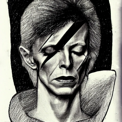 David Bowie floating in a spacecraft, sketch by Leonardo da Vinci
