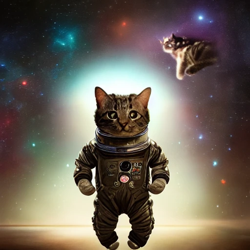 a cat in space suit, in deep space, epic cinematic, extremely detailled, intricate, elegant, highly detailed, trending on artstation, by Tom Bagshaw and Seb McKinnon, 150mm portrait, photography, epic cinematic, octane render , denoise, photograph with a Hasselblad H3DII, extremely detailed