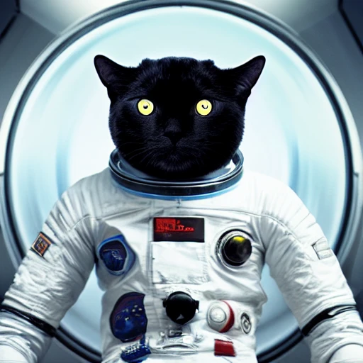 David Bowie in a space suit, holding a black cat with white around his eye, in deep space, epic cinematic, extremely detailled, intricate, elegant, highly detailed, 150mm portrait, photography, epic cinematic, octane render, denoise, photograph with a Hasselblad, extremely detailed