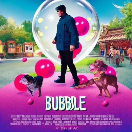 A poster for a movie set in in a theme park called Bubble Land w ...
