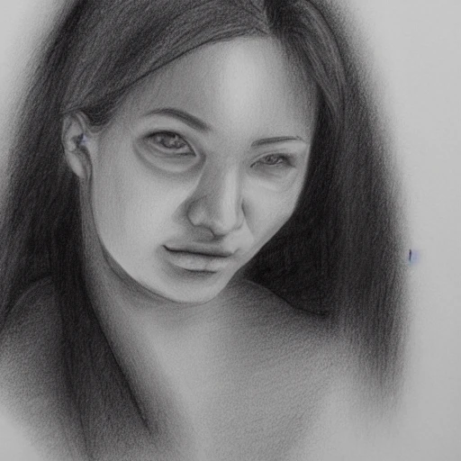 close up female face, portrait, pencil sketch
