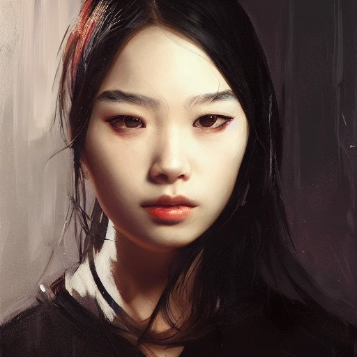 Ruan Jia, female student, night, high detail face, perfect eyes, oil painting, black hair, young, cute, 4K, light and shadow, a Japanese classroom in the background