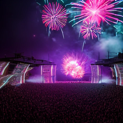 Awakenings Festival with cats, photography, fireworks, redshift, cinematic, 4d