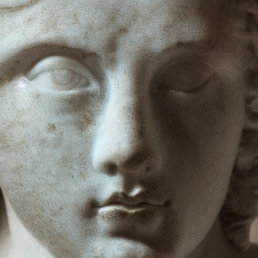 close-up head of greek marble statue, cyanotype
