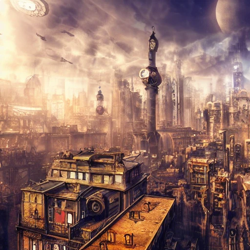 steampunk city, 4k, hyper realistic, professional photography