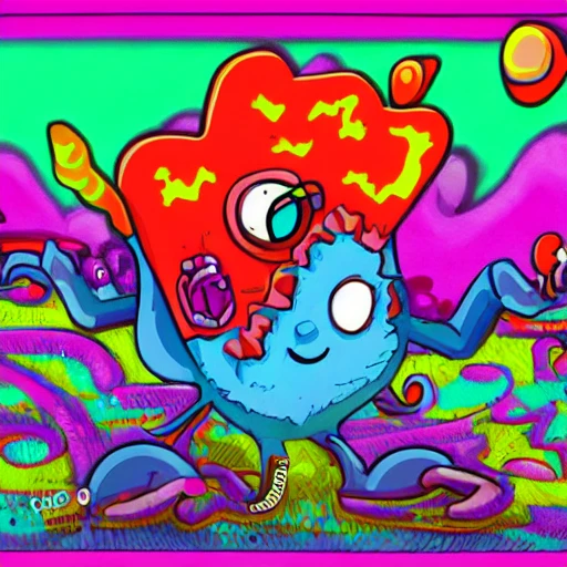 Post apocalypse creepy big candy monster cartoon candy monster gummy monster zephyr monster horror fear 
Trippy, 3D