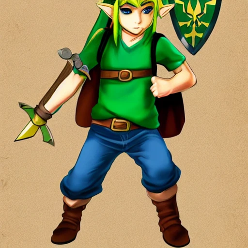 Children drawing link from legend of Zelda adventurer sword shield green clothes death