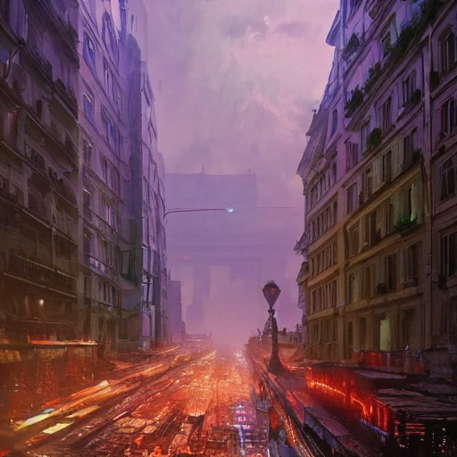 Paris, cyberpunk city, multicolor, hyperrealistic, photographic, 8k, epic ambient light, octane render, super detailed, volumetric lighting, trending on artstation, by Greg Rutkowski