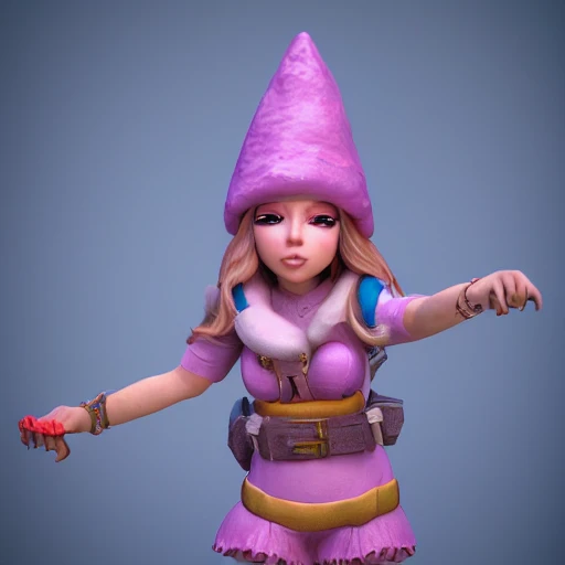 Portrait of full body beautiful female gnome, hyperrealistic, photograph, hyper detailed, high octane render + unreal render, 4K, volumetric light contrast, realistic eyes, kineticist, rpg, Pointy ears, beautiful face, big human eyes, pink soft skin, cute, adventurer, magician 